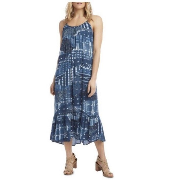 NEW Karen Kane Blue Bali Ruffle Hem Midi Dress Size XS - Picture 2 of 8